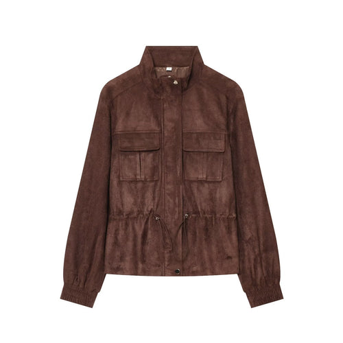 Damen Kurzjacke im Fieldstyle aus Veloursleder‑Optik mit Stehkragen, Brusttaschen und Tunnelzug Shop Nory