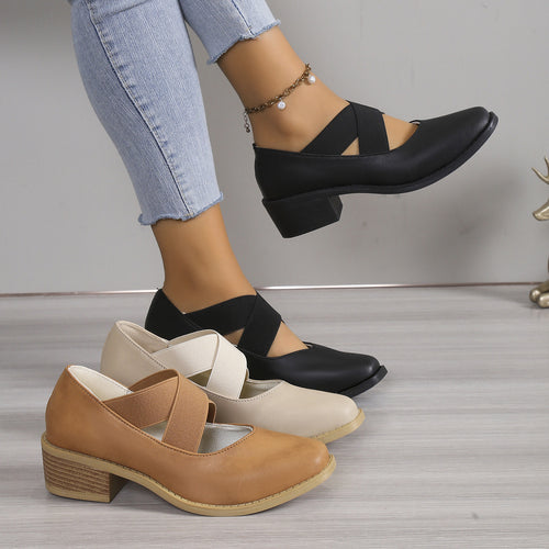 Damen Slipper-Pumps mit kreuzenden Elastikriemen und Blockabsatz Shop Nory