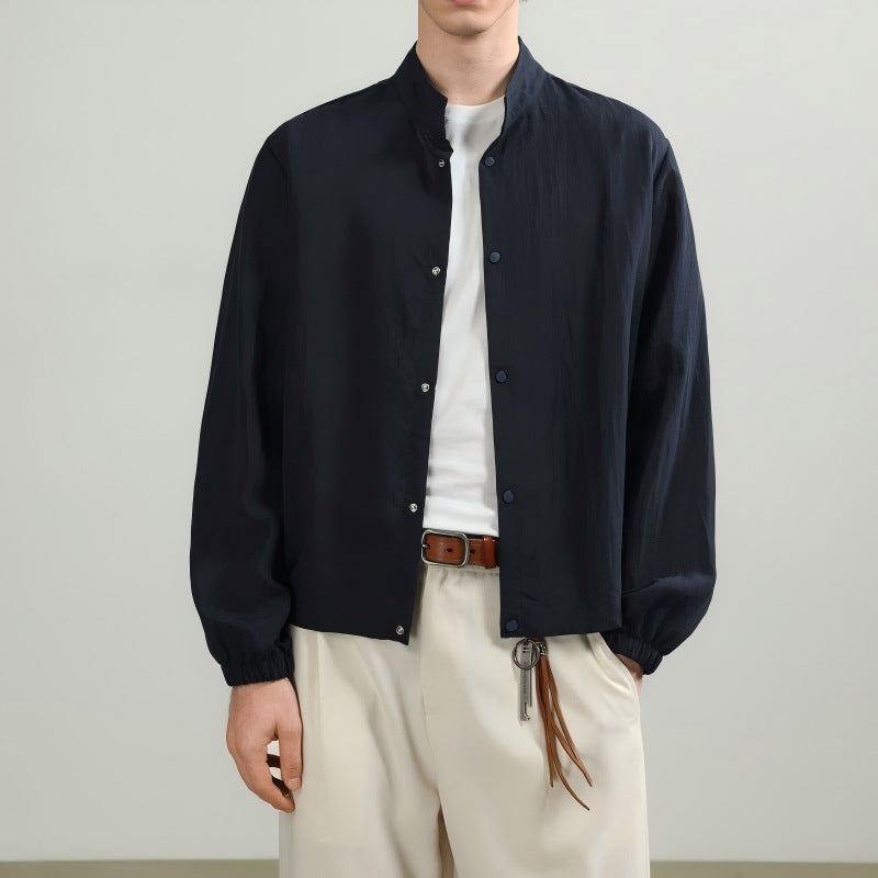 Herren Leichte Oversize Hemdjacke mit Stehkragen und Druckknopfverschluss Shop Nory