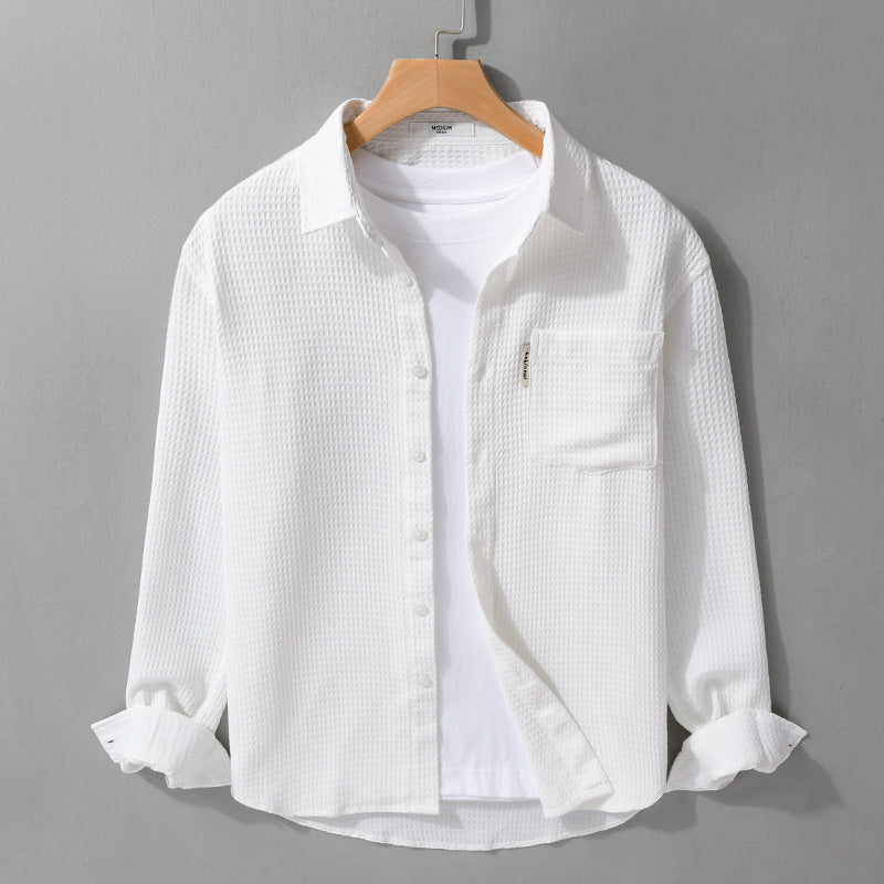Herren Leichtes Waffelstruktur-Hemd aus Baumwollmix mit Overshirt-Schnitt und Brusttasche Shop Nory