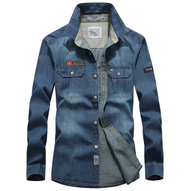 Herren Jeanshemd im Worker-Trucker-Stil mit Brustpattentaschen Shop Nory