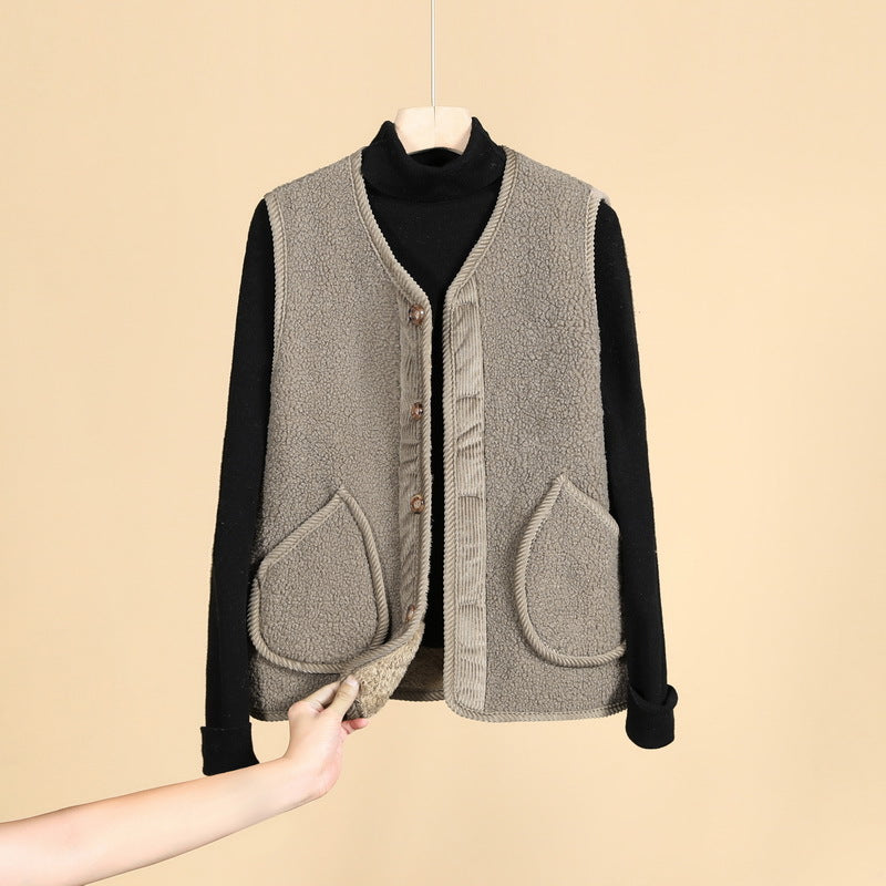 Damen Ärmellose Thermofleece-Weste mit Knopfleiste und Rundtaschen Shop Nory