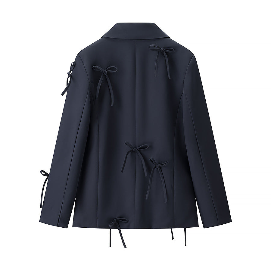 Damen Taillierter Blazer mit dekorativen Schleifen und abgestimmtem Minirock-Set Shop Nory