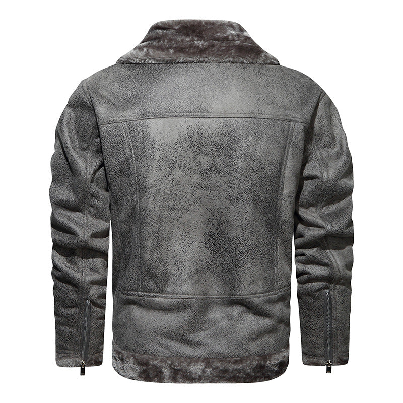 Herren Lammfellimitat-Bikerjacke mit asymmetrischem Reißverschluss und Teddyfutter Shop Nory