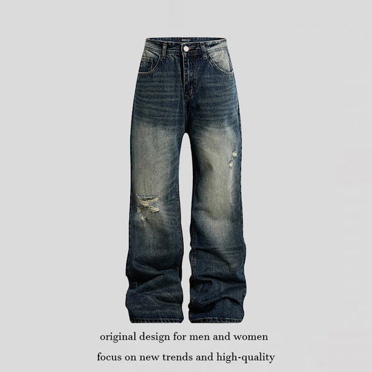 Damen Weite Highwaist Distressed Denim-Jeans im Palazzoschnitt Shop Nory