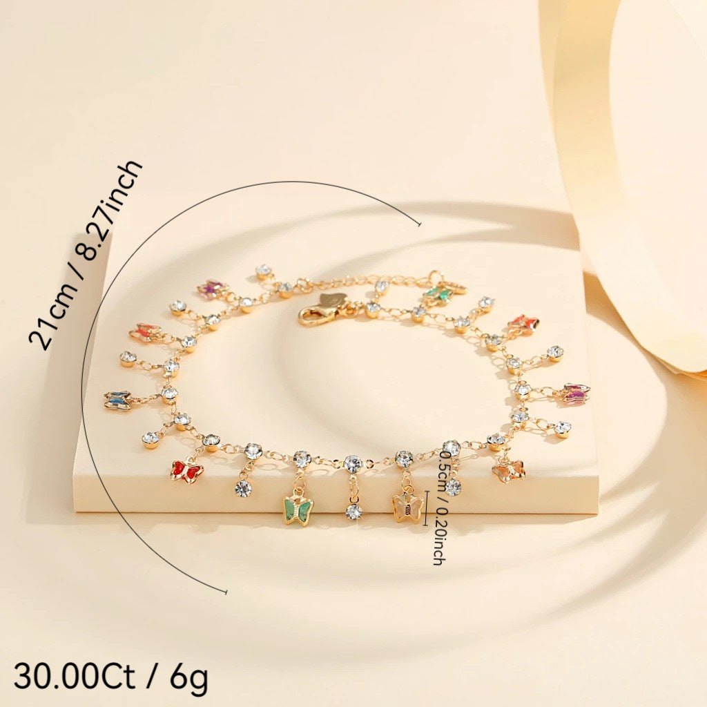 Zartes Schmetterling-Charms Fußkettchen mit Funkelnden Ziersteinen und Verstellbarem Verschluss