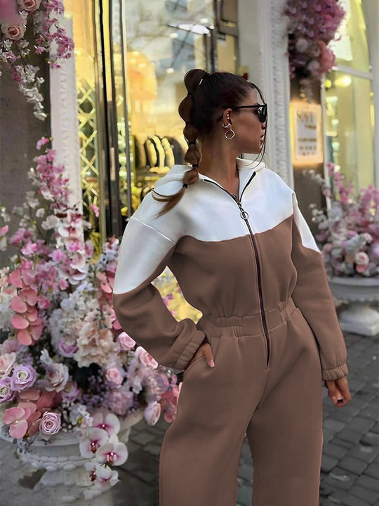 Damen modern geschnittener Zip-Hoodie und High-Waist Jogginghose Set Shop Nory