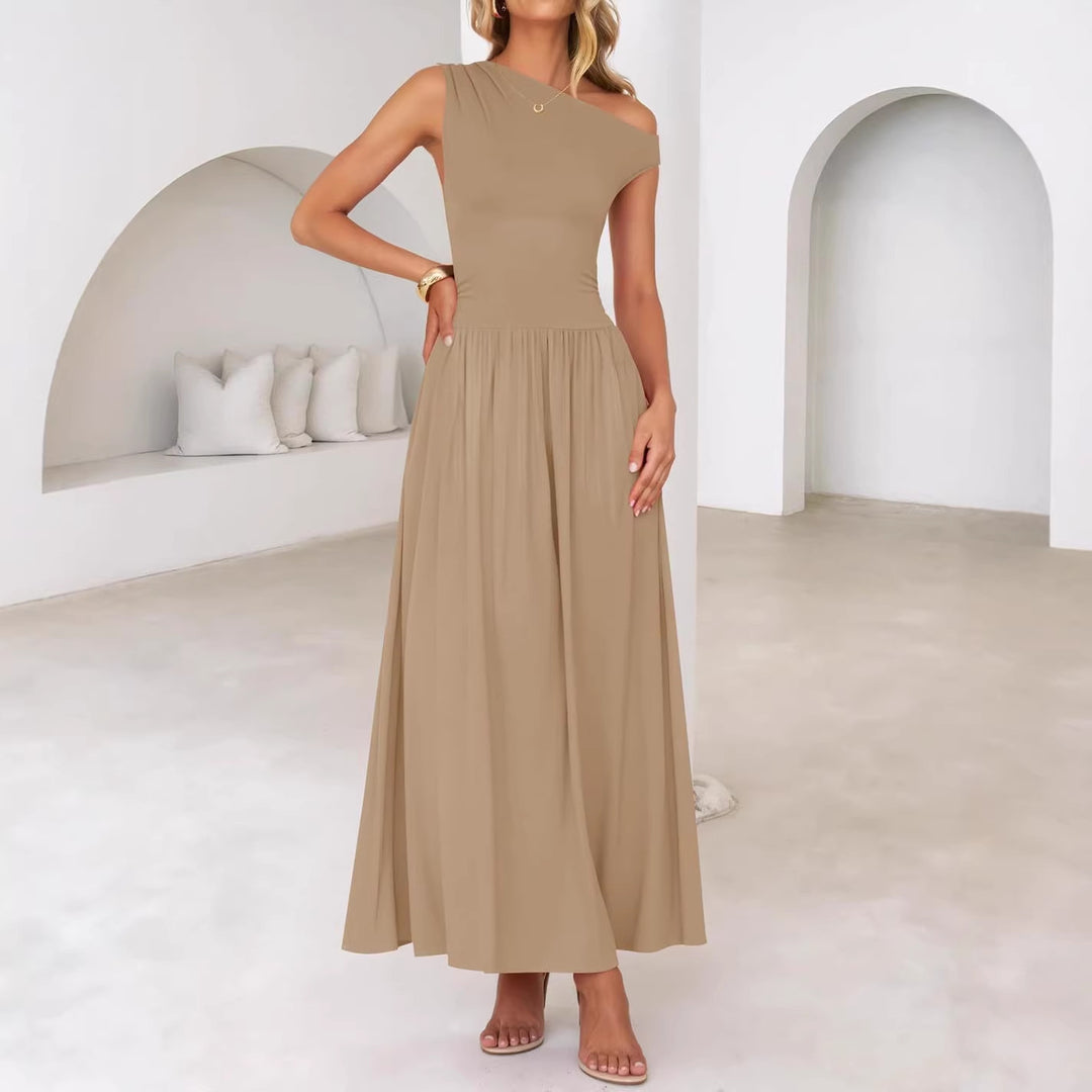 Damen Asymmetrisches Maxikleid mit One-Shoulder, Taillenbetonung und Seitentaschen Shop Nory