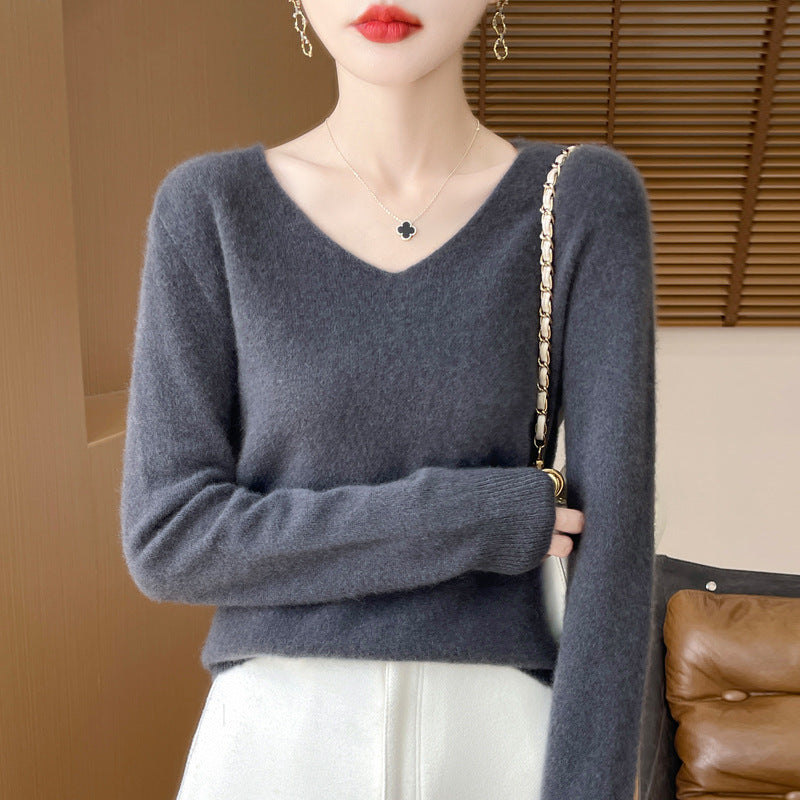 Damen Kuscheliger V‑Ausschnitt Feinstrickpullover aus Mohair‑Mix mit flauschiger Oberfläche Shop Nory