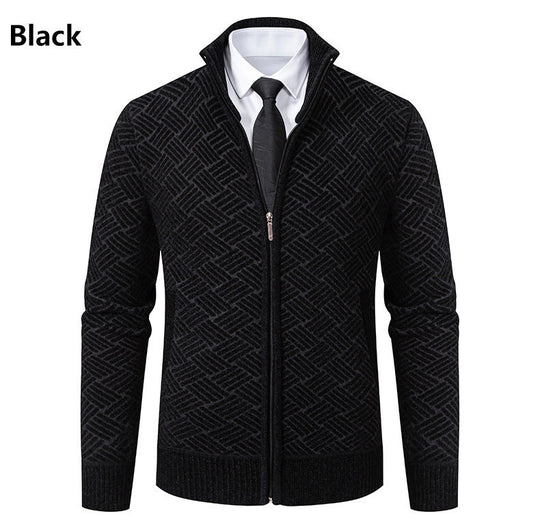 Herren Strick-Zipjacke mit geometrischem Strukturmuster und Stehkragen Shop Nory