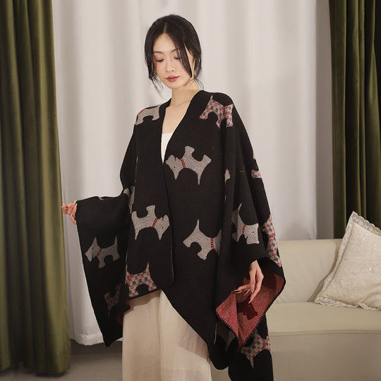 Damen Reversibler Wollmix-Umhang mit Terrier-Jacquardmuster Shop Nory
