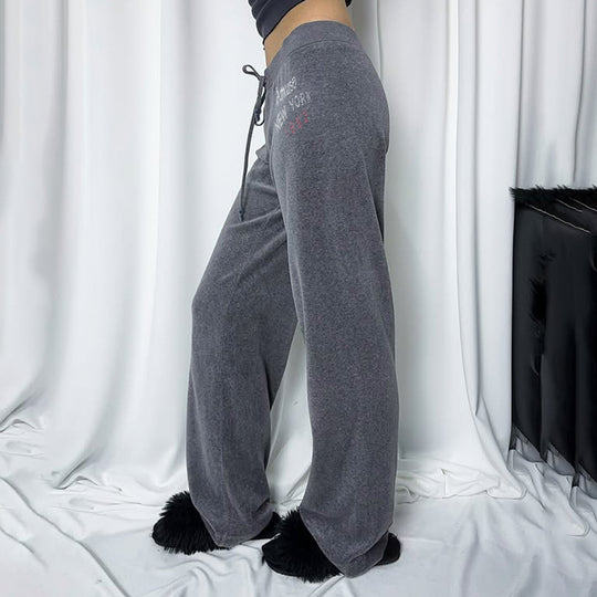 Damen nan weite Velours-Loungehose mit Tunnelzugbund, Kordelzug und dezenter Logo-Stickerei Shop Nory