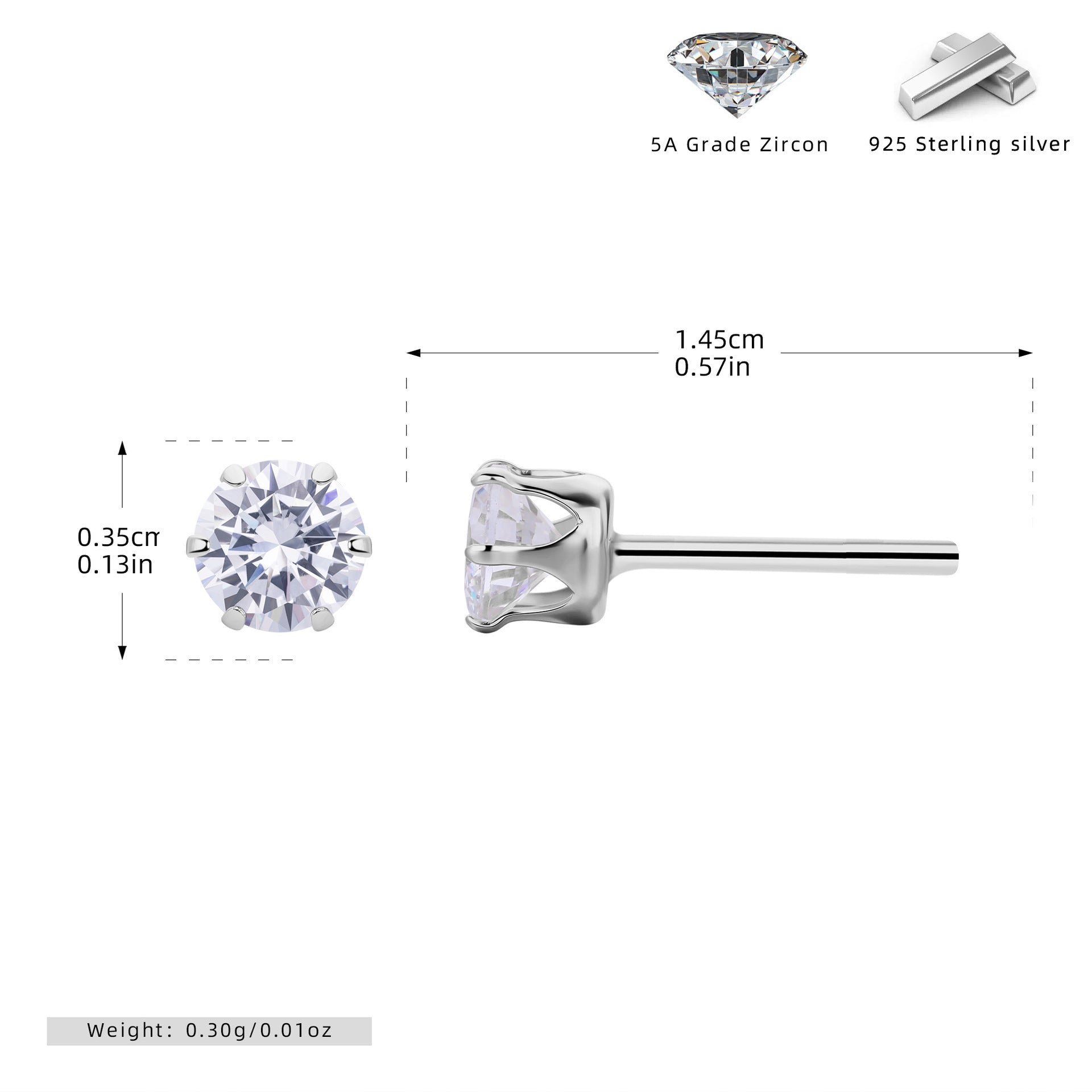 Damen Ohrstecker mit funkelnden 5A Zirkonsteinen aus hochwertigem 925 Sterling Silber Shop Nory