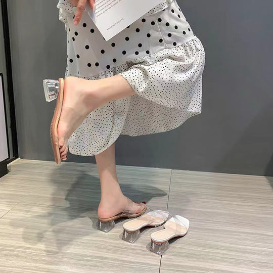 Damen Minimalistische Doppelriemen Mules mit transparentem Obermaterial und geometrischem Blockabsatz Shop Nory