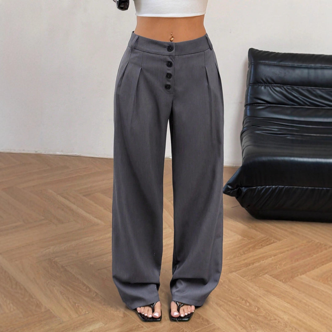 Damen Hochtaillierte Bundfalten-Hose mit Knopfleiste und weitem Bein Shop Nory