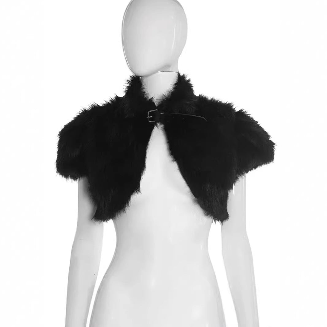 Damen Cropped Kunstpelz‑Bolero mit voluminösem Umlegekragen und Puffärmeln Shop Nory