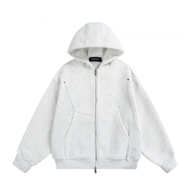 Unisex Boxy-Kapuzenjacke mit Zwei-Wege-Reißverschluss und geometrischen Nahtdetails Shop Nory
