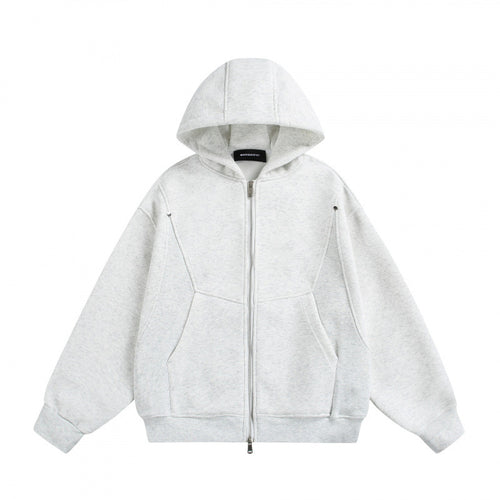 Unisex Boxy-Kapuzenjacke mit Zwei-Wege-Reißverschluss und geometrischen Nahtdetails Shop Nory