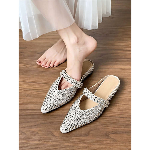 Damen spitz zulaufende Mule mit funkelnden Kristallapplikationen und Riemchen Shop Nory