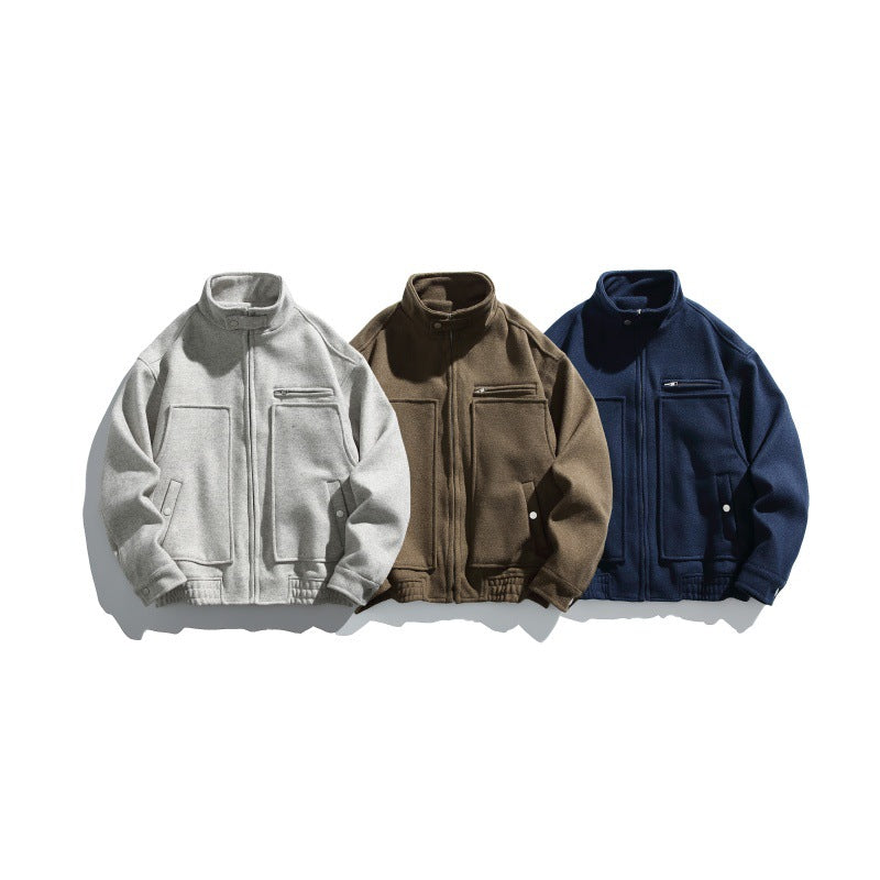 Herren Kurz geschnittener Boxy-Wollmix-Blouson mit Stehkragen, elastischem Saum und Reißverschluss-Brusttasche Shop Nory