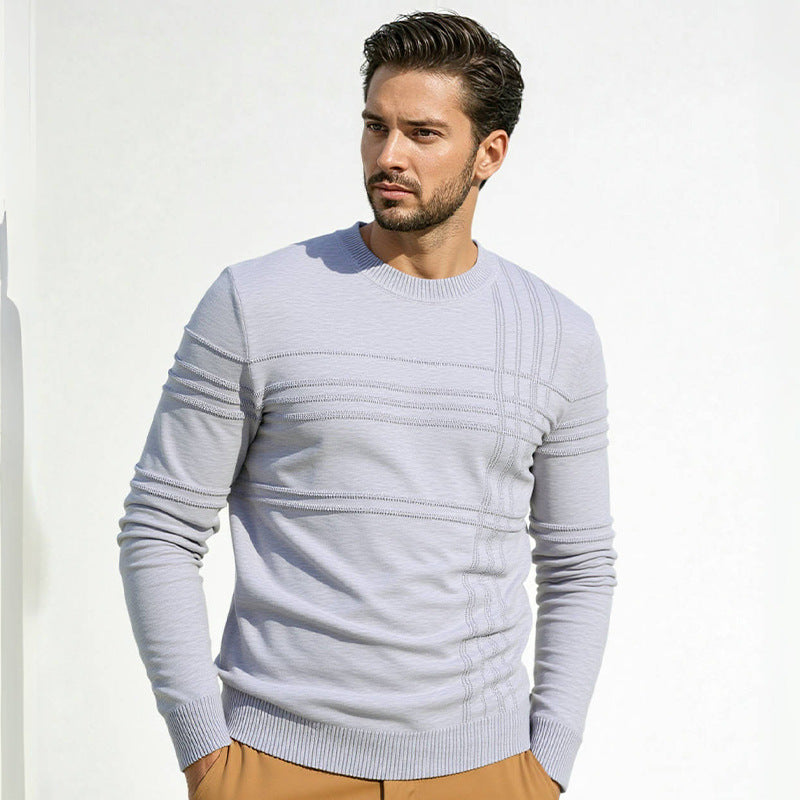 Herren Strukturierter Feinstrickpullover mit Rundhalsausschnitt und dekorativen Streifen-Reliefnähten Shop Nory