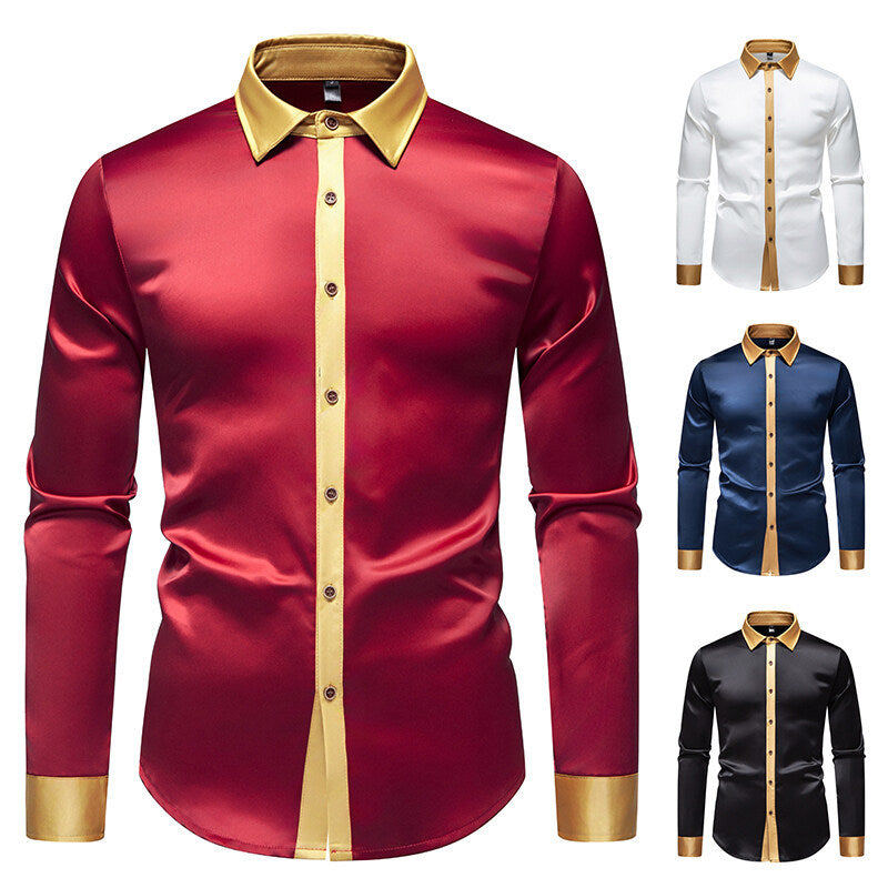 Herren Elegantes Langarmhemd mit Satin-Details
