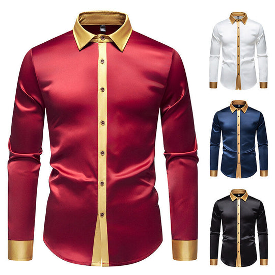 Herren Elegantes Langarmhemd mit Satin-Details