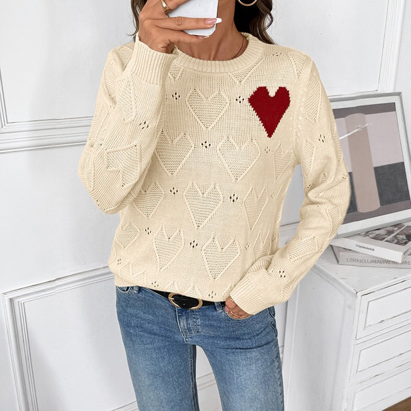 Damen Weihnachtlicher Strickpullover mit Herzmuster Shop Nory