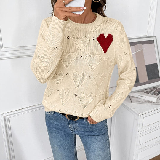 Damen Weihnachtlicher Strickpullover mit Herzmuster Shop Nory