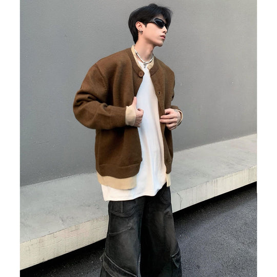 Herren Modische Strickjacke mit Knöpfen und kontrastierenden Ärmeln Shop Nory
