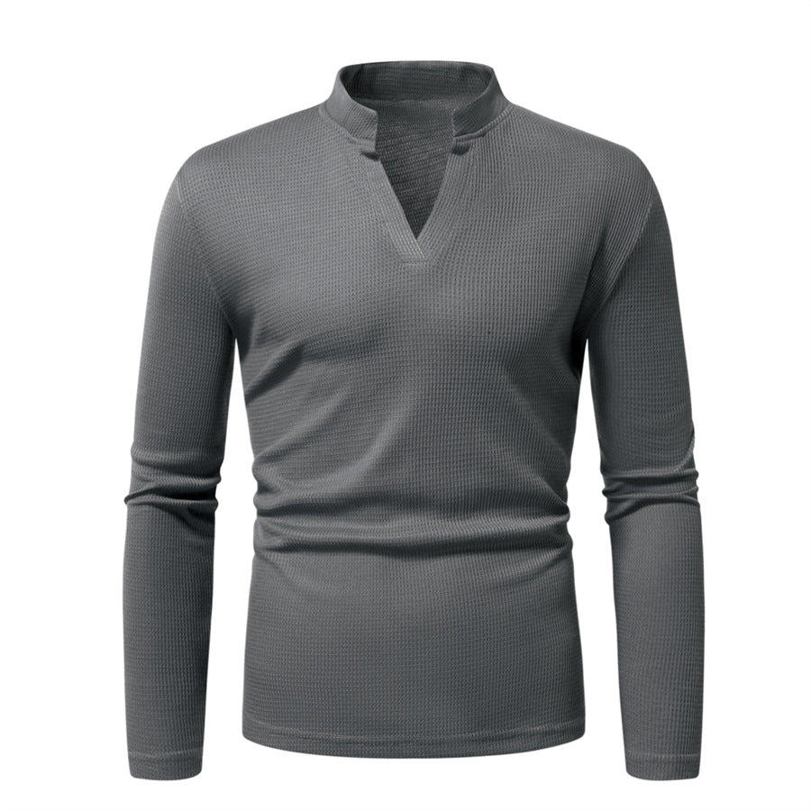 Herren Thermisches Waffel-Strickshirt mit Stehkragen und V‑Ausschnitt Shop Nory