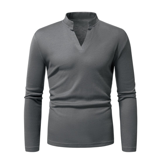 Herren Thermisches Waffel-Strickshirt mit Stehkragen und V‑Ausschnitt Shop Nory