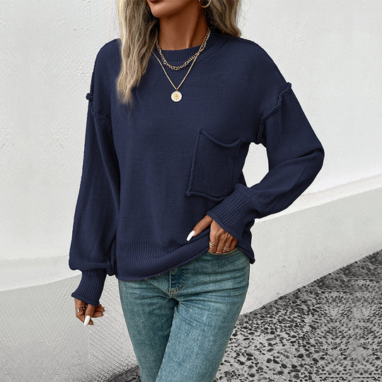 Damen Lässiger Strickpullover mit aufgesetzter Tasche Shop Nory