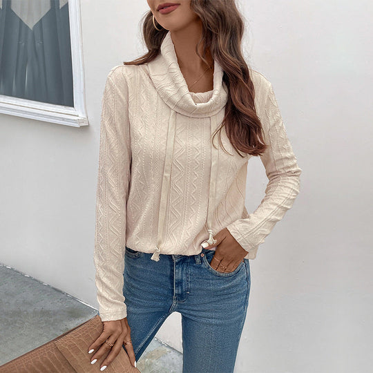 Damen Feinstrick-Cowlneck-Pullover mit Kordelzug und Zopfstrick-Detail Shop Nory