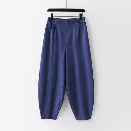 Damen Leichte Leinen-Haremshose mit elastischem Bund und schmal zulaufenden Knöcheln Shop Nory