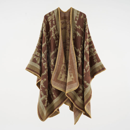 Damen Wollmix-Umhang mit jacquardgewebtem Aquarelldruck und offener Kimono-Silhouette Shop Nory
