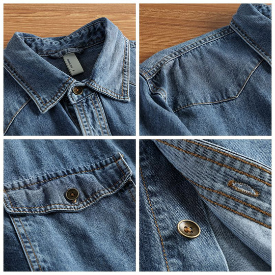 Herren Relaxed Denim‑Hemdjacke mit aufgesetzten Pattentaschen, verstärkten Ellenbogen und sichtbarer Knopfleiste Shop Nory