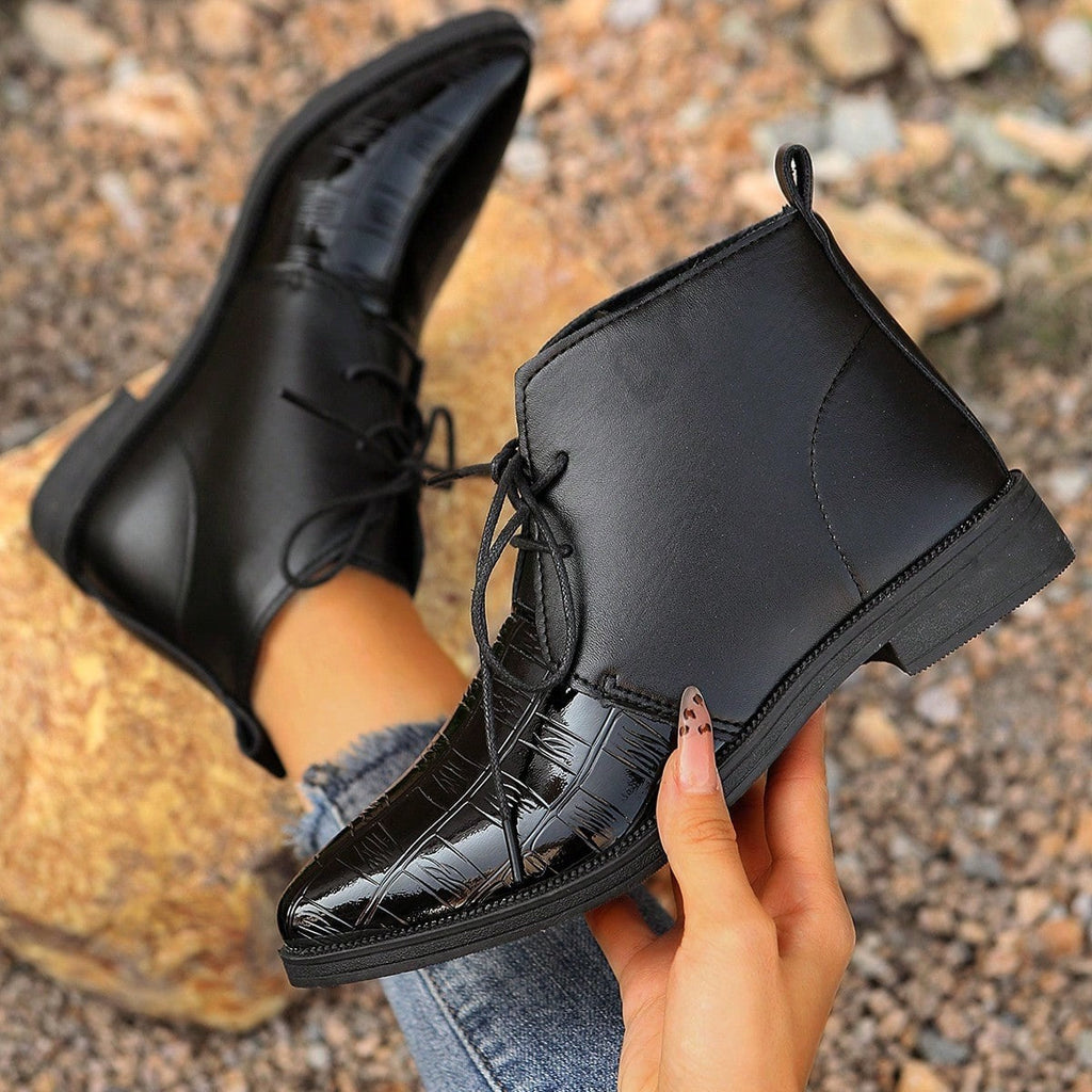Damen modische stiefeletten mit glänzenden Akzenten und Schnürung