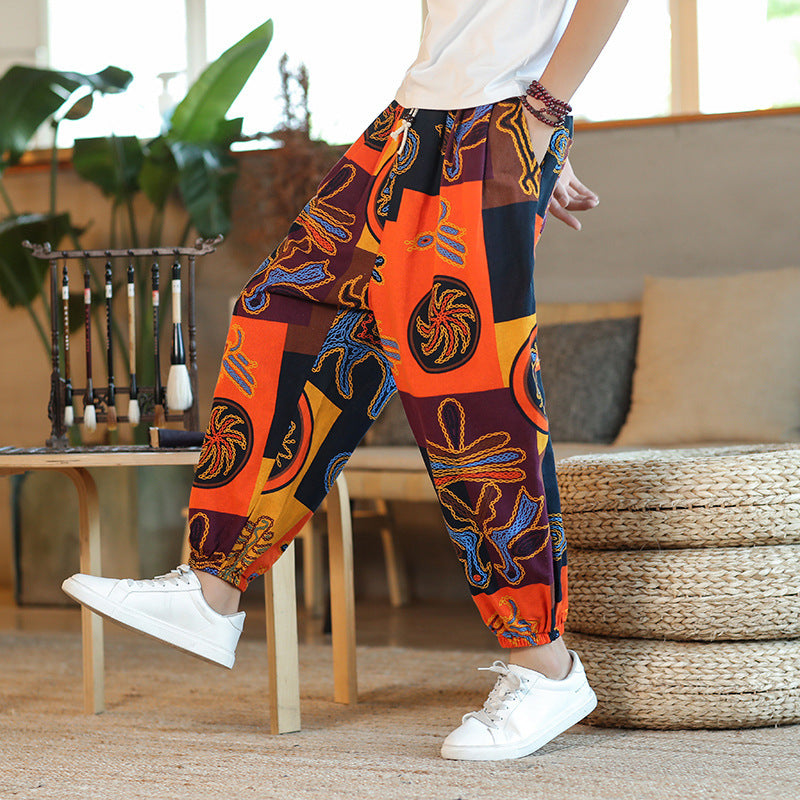 Herren Weite Haremshose im Boho-Print mit elastischem Tunnelzug und gekräuseltem Knöchelbund Shop Nory