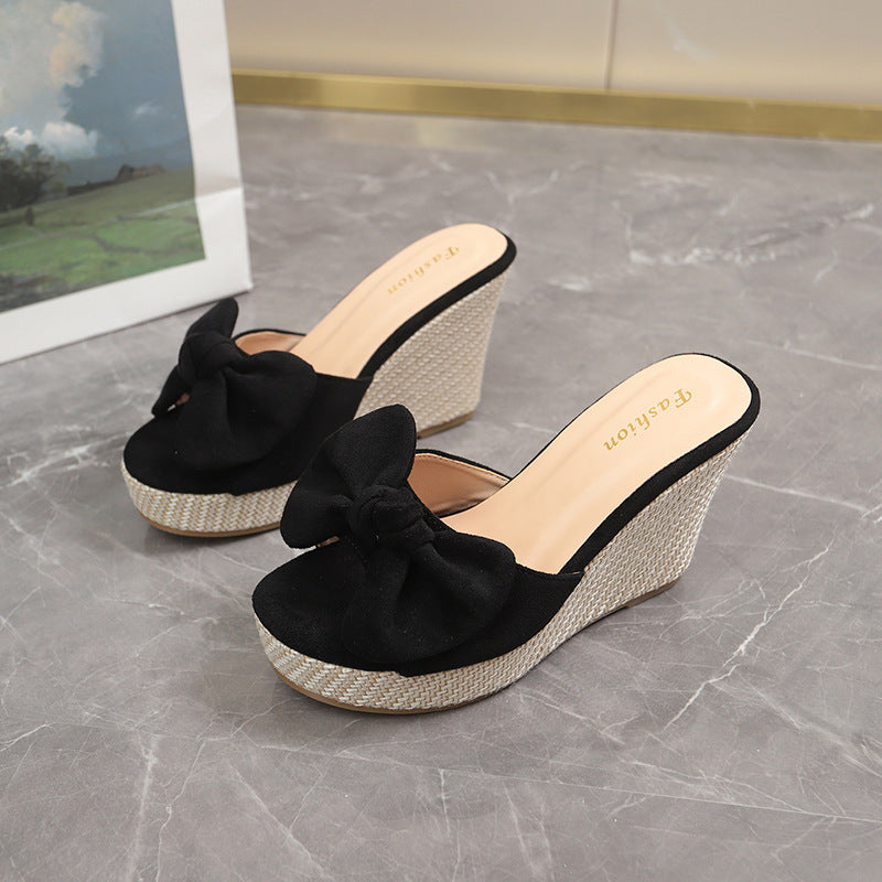 Damen Wedge-Pantoletten mit kreativem Schleifen-Design und verstellbarem Riemen