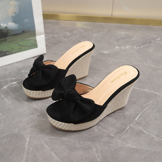 Damen Wedge-Pantoletten mit kreativem Schleifen-Design und verstellbarem Riemen