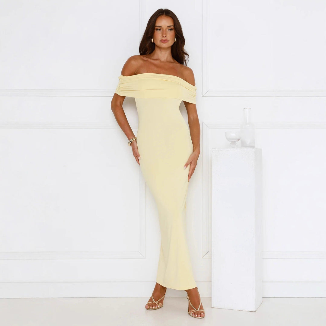 Damen Elegantes Maxikleid mit Off-Shoulder Schnitt und figurbetonter Passform