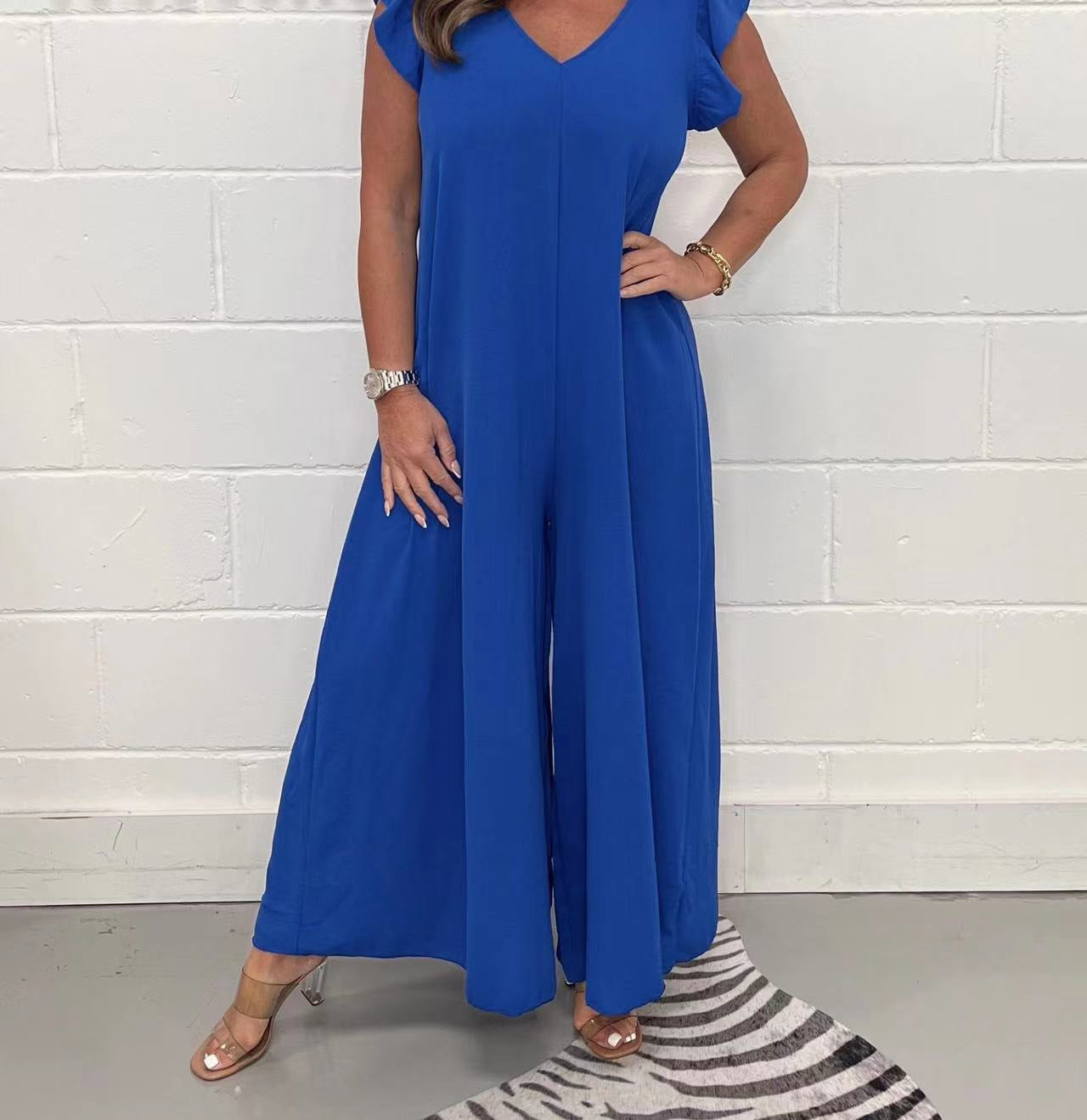 Damen Weit geschnittenes Jumpsuit mit V-Ausschnitt