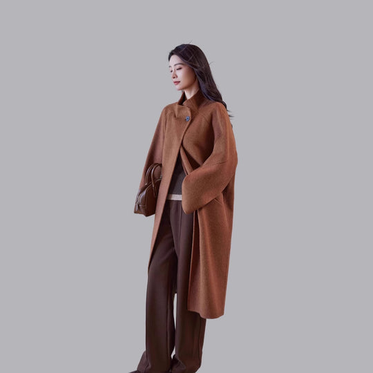 Damen Oversized Wollmantel mit Stehkragen und Ein-Knopf-Verschluss Shop Nory