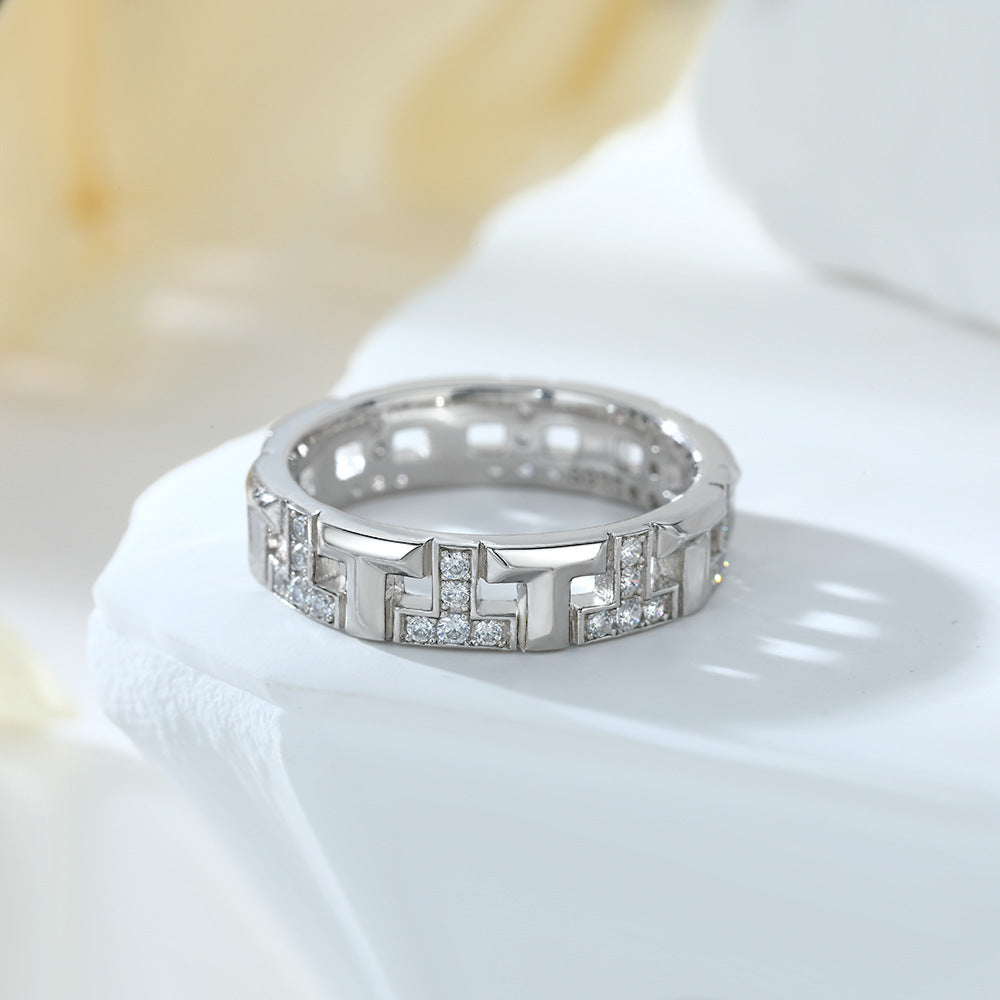 Damen luxuriöser Ring mit kreativem geometrischen Design und feinem Zirkonia-Besatz Shop Nory