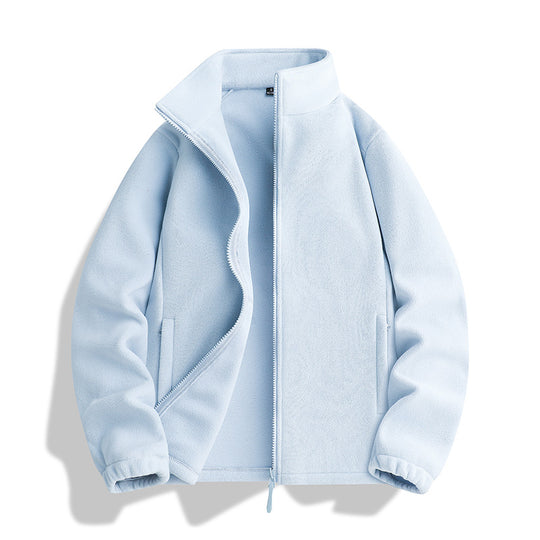 Unisex Fleecejacke mit Stehkragen, durchgehendem Reißverschluss und elastischen Bündchen Shop Nory