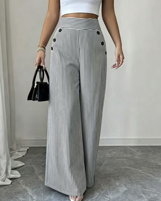 Damen nan hochgeschnittene Palazzo-Hose mit maritimen Knopfdetails und weitem Bein Shop Nory