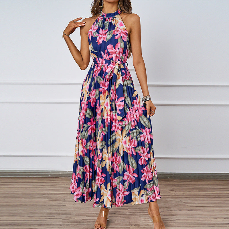 Damen Maxikleid mit detaillierter Plisseeverarbeitung und schickem Bindegürtel