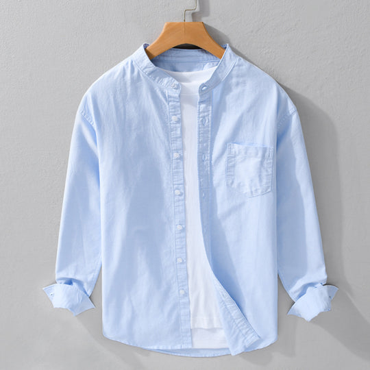 Herren Stehkragen-Overshirt aus Baumwollmix mit tonaler Brusttasche und Soft‑Touch Shop Nory