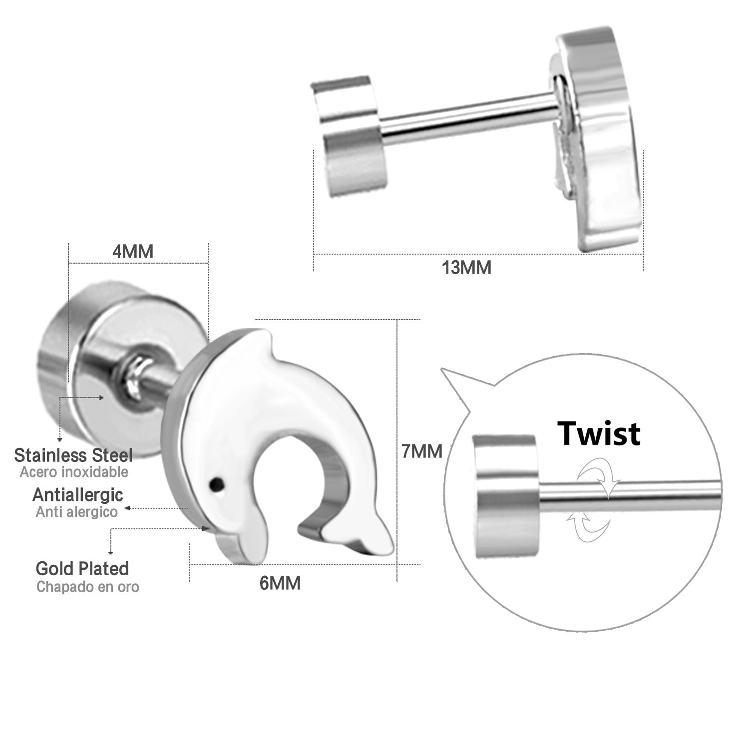 Damen Edelstahl Ohrstecker im Delfin-Design Shop Nory